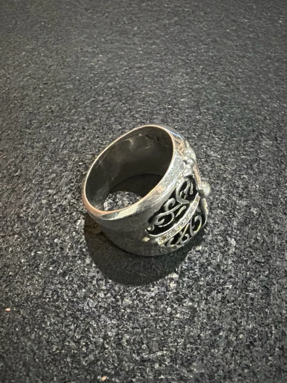Chrome Hearts Silver Cross Filigree Wide Band Ring